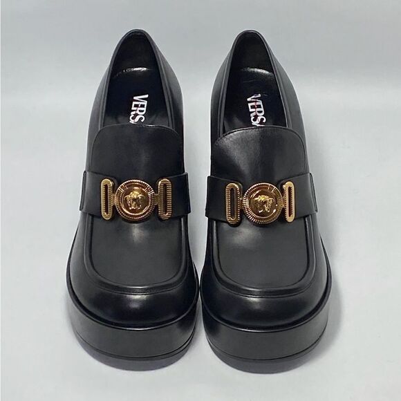 Versace Logo Leather Platform Pumps size 37.5 - Picture 3 of 13